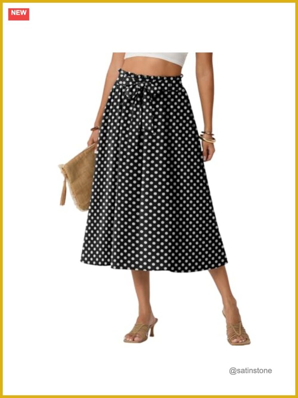 Women High Waisted Flowy Midi Skirt 100% Polyester Bow Tie Side Pockets